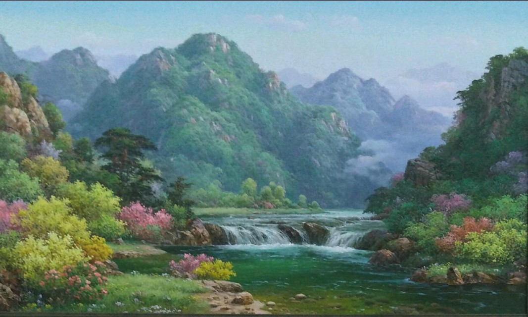 最新朝鲜风景油画图文,朝鲜大型山水风景油画图片集