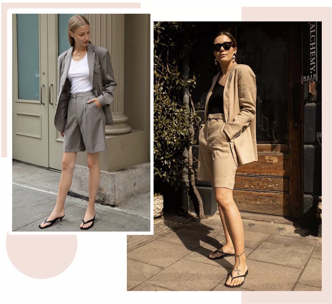 西装配潮流短裤,时尚气质小西装配皮短裤穿搭