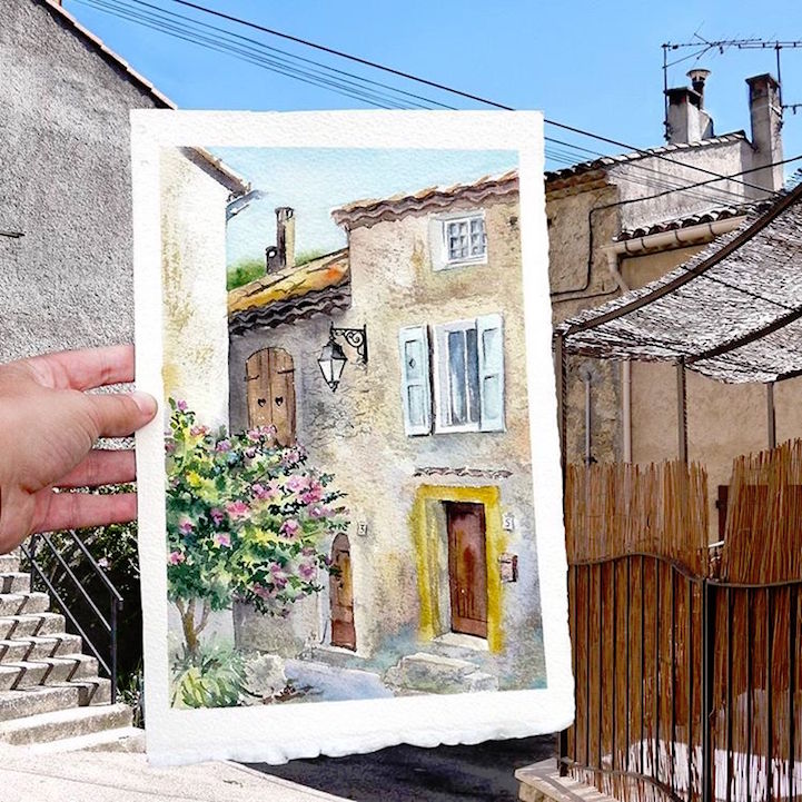 世界水彩画家风景写生,艺术家的画细节