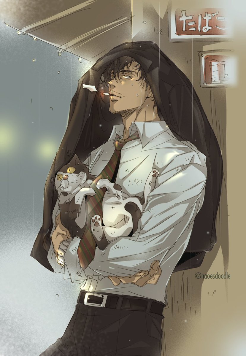 性感大叔不爱美人、爱猫咪，胡渣与香烟增添魅力，大叔控看过来