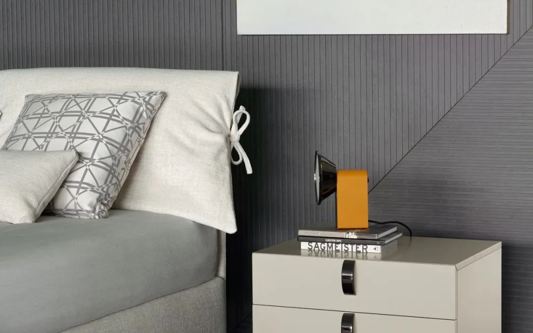 卧室床柜一体效果图,现代简约卧室家具全套