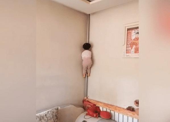 “飞毛腿宝宝”爬暖气管火了，传说中的“三天不打上房揭瓦”？