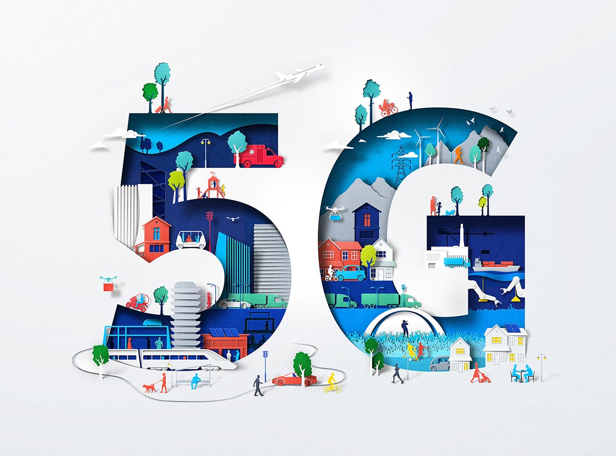 EikoOjala剪纸风格的NOKIA5G主题插画作品