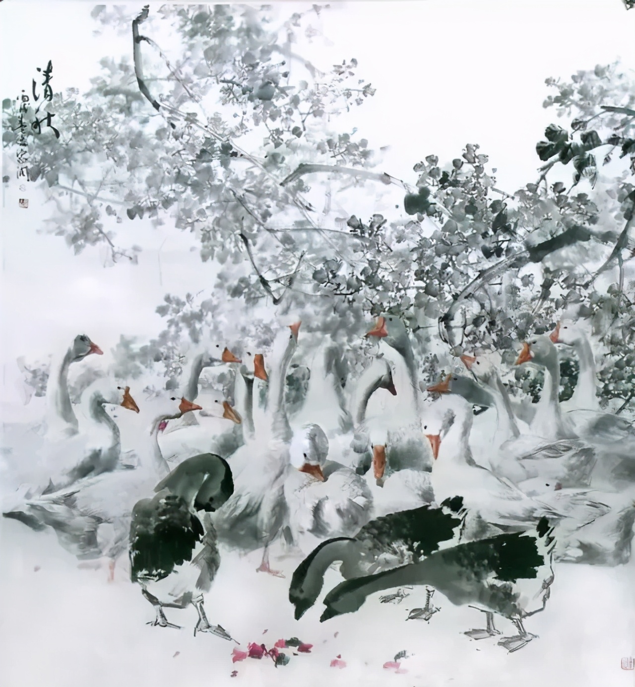 写意鹅国画图片,朱雪娥国画100幅