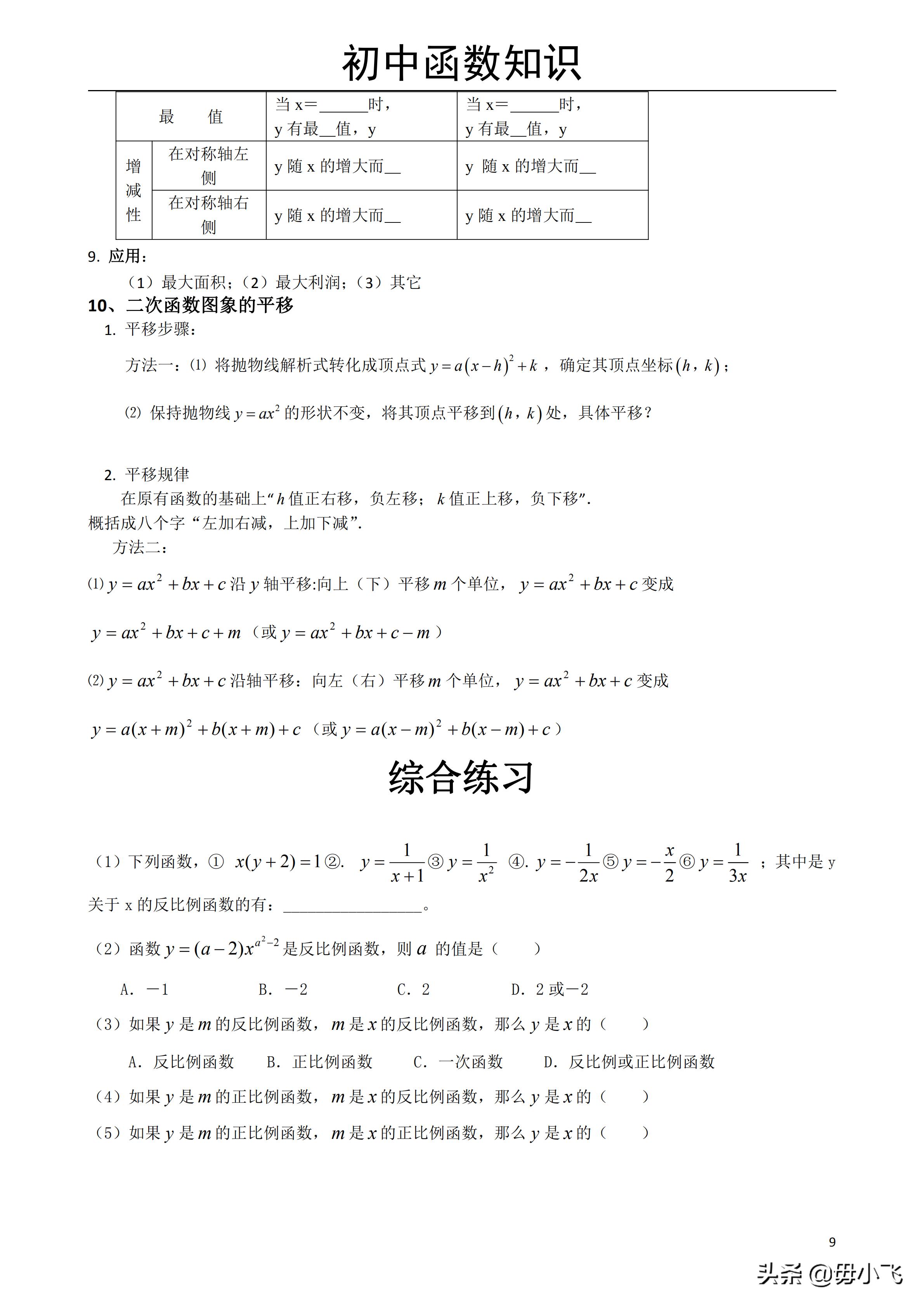 初中函数知识点总结关于k,对数函数和指数函数的图像与性质