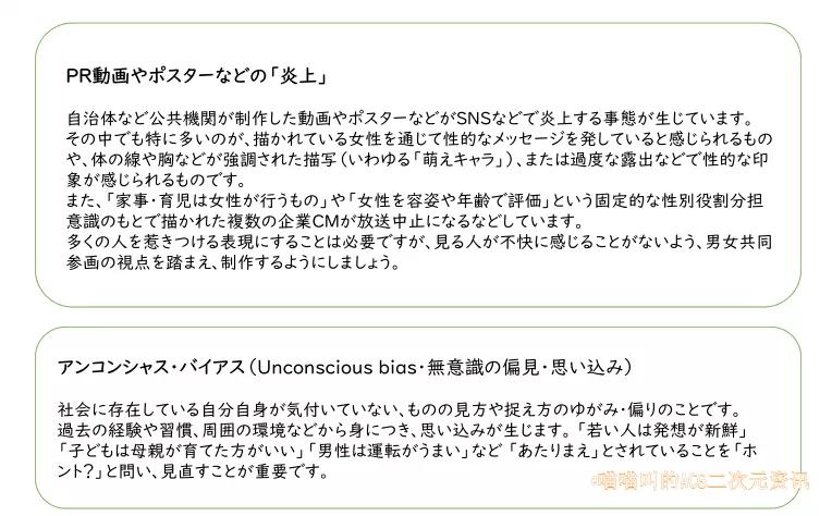 日本官方要求宣传物料男女平等，但女角色不能注重外表、要有内涵