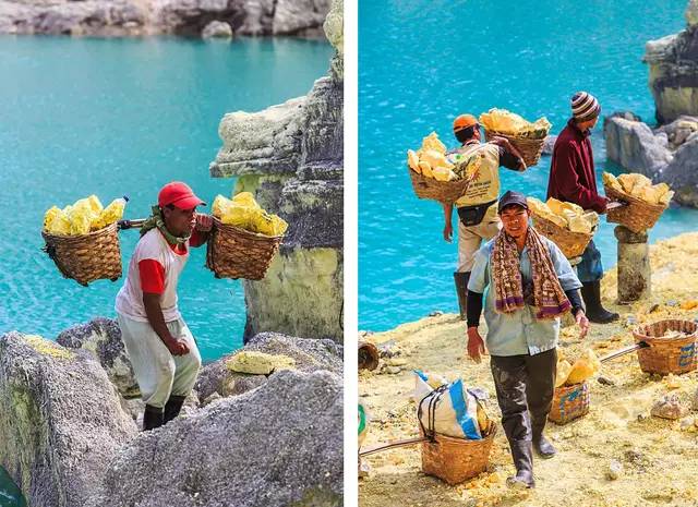 在印尼采硫磺视频,印尼活火山采集硫磺