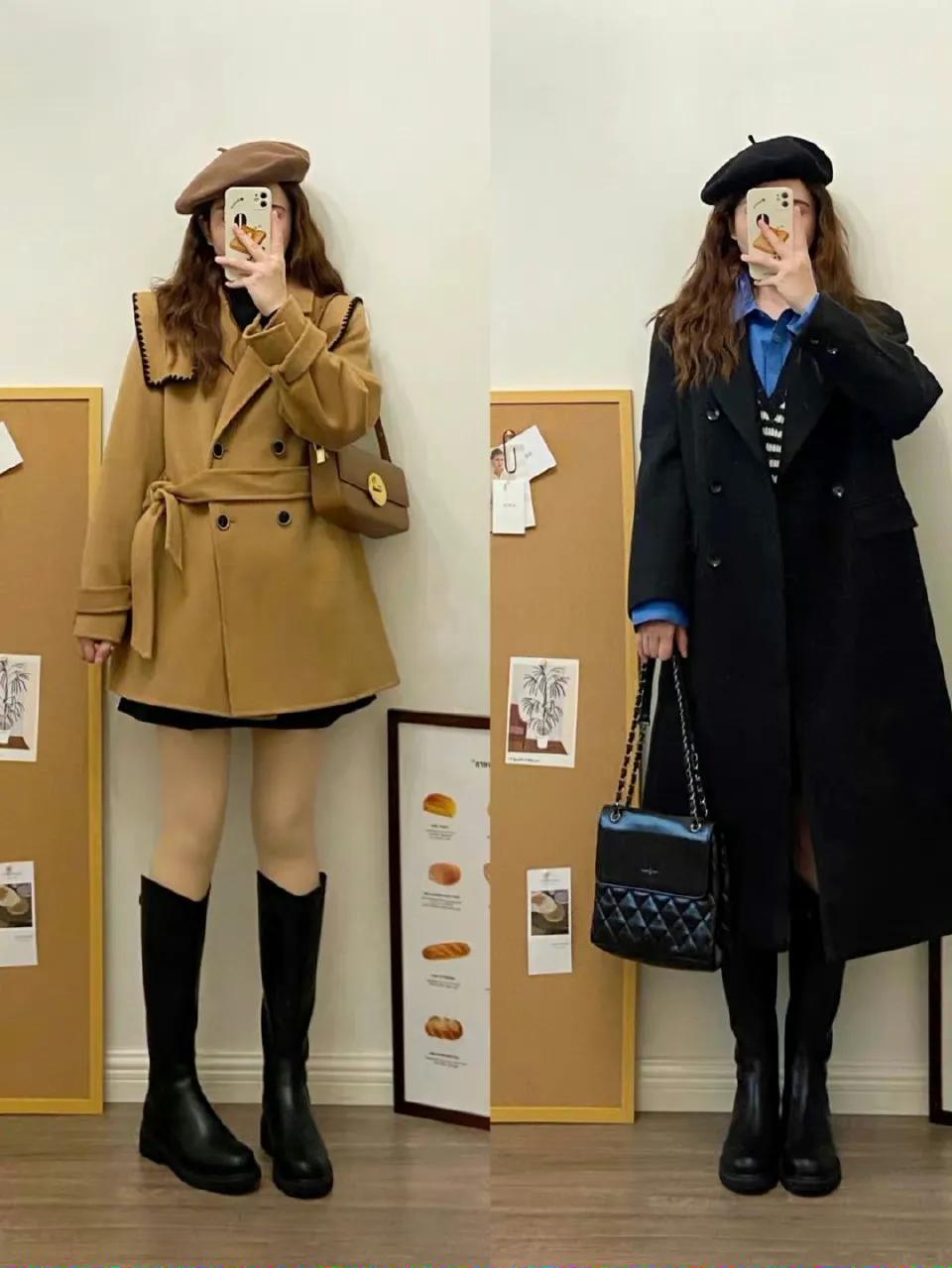 韩版宽松慵懒风长款大衣女穿搭,冬季毛呢大衣穿搭女生韩版
