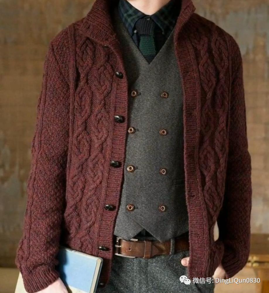男士针织衫开衫秋冬款手工编织款,手工针织衫男款花样