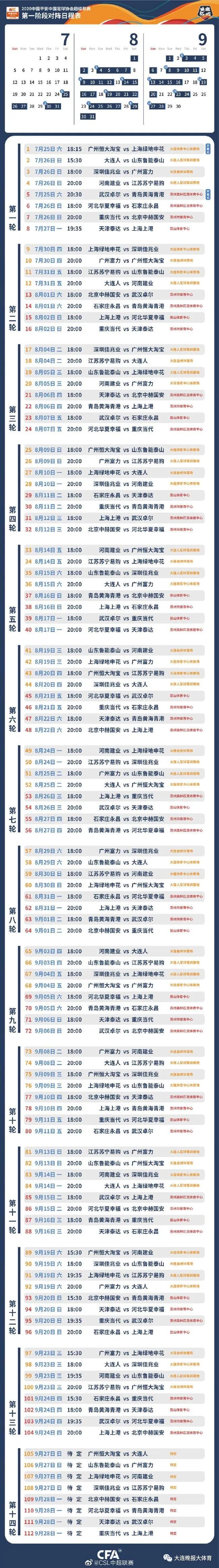 中超联赛大连人赛程表,大连人u19赛程表