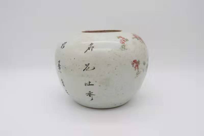 同治粉彩百子西瓜罐,粉彩牡丹花西瓜罐