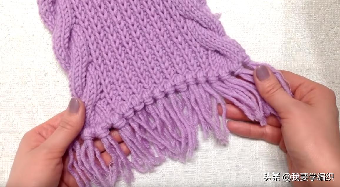 双层黑白竖条纹围巾编织教程,纯手工交叉格围巾编织教程