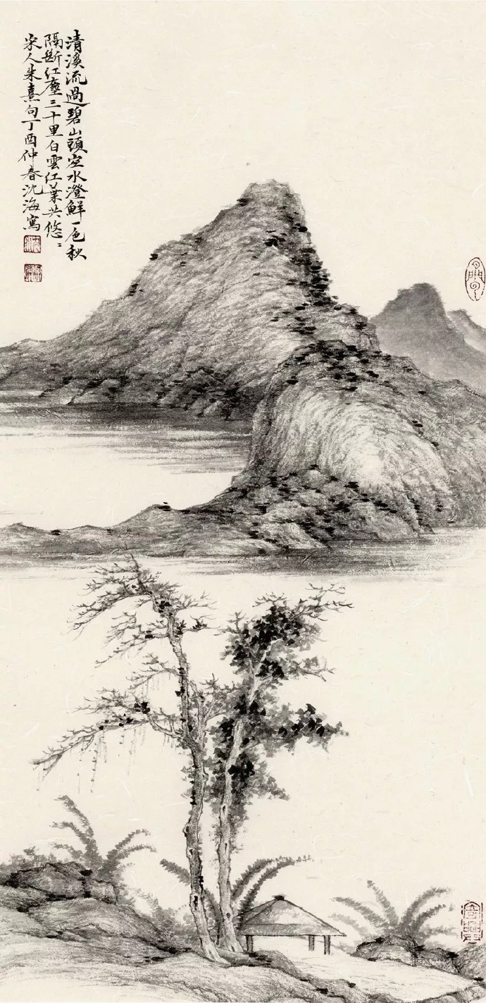 沈海工笔山水花鸟画作品,山水工笔画作品