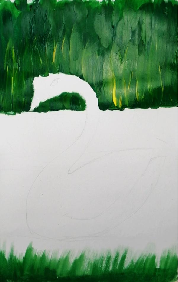 大白鹅彩铅儿童画,水粉大白鹅的画法