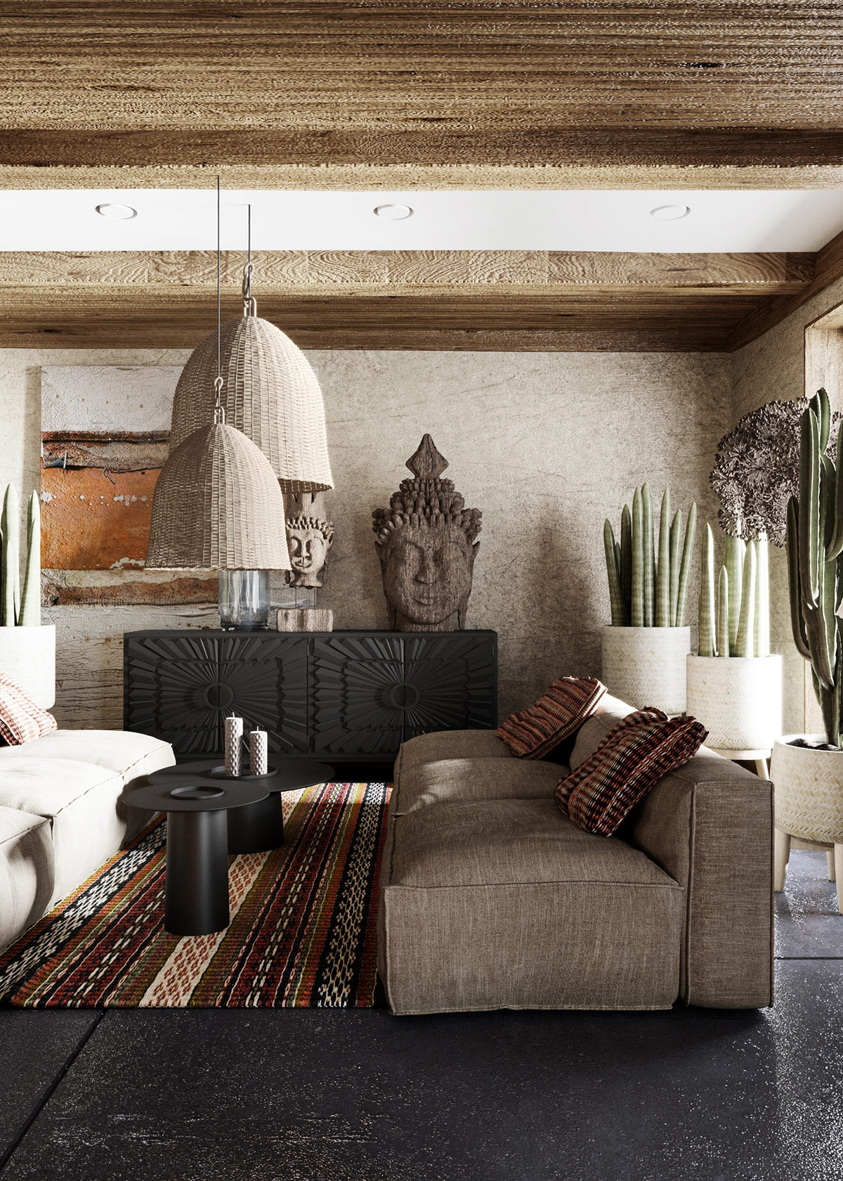 侘寂风屋顶原木设计,原木侘寂风住宅设计