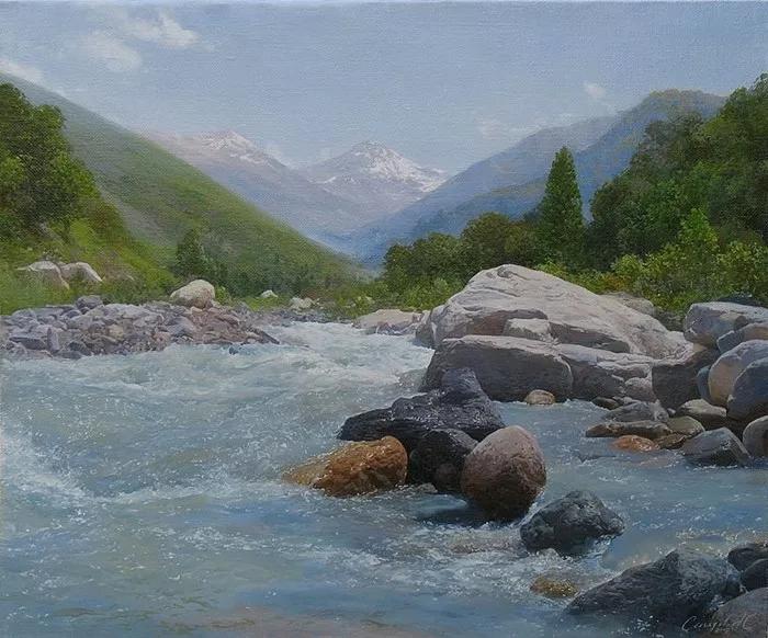 俄罗斯艺术家AydemirSaidov的人体绘画，花间的美丽少女