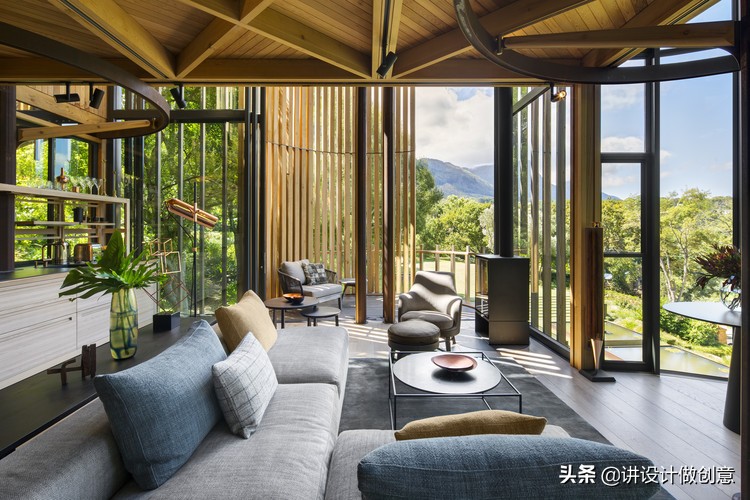 树屋房间设计壁炉红色调,树屋内设计