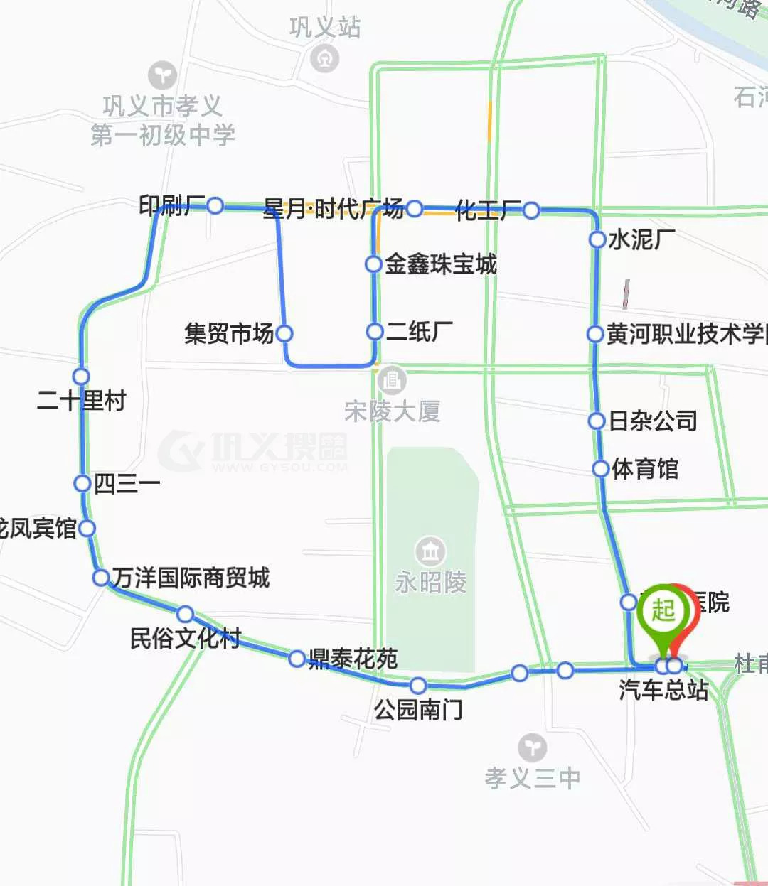 巩义公交线路实时显示,巩义市19路公交线路