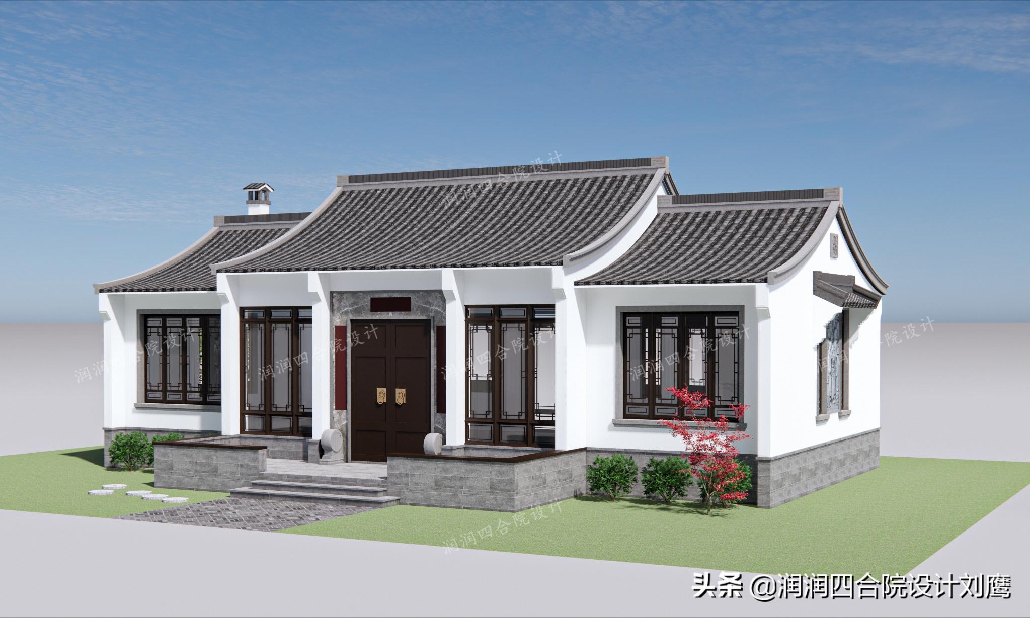 农村一层241平方四合院瓦房设计图,沈阳中式四合院别墅设计图纸