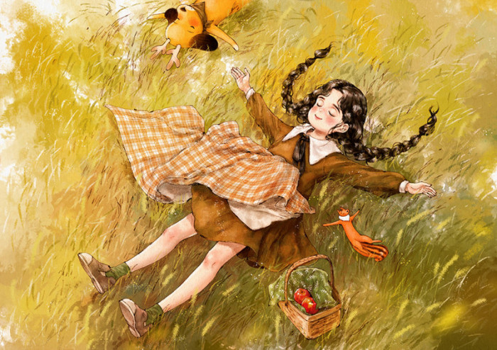 韩国插画师森林女孩日记图文,水彩插画森林女孩日记