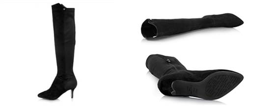 烟灰色牛仔裤怎么搭过膝靴,小香风皮毛外套搭配牛仔裤过膝靴