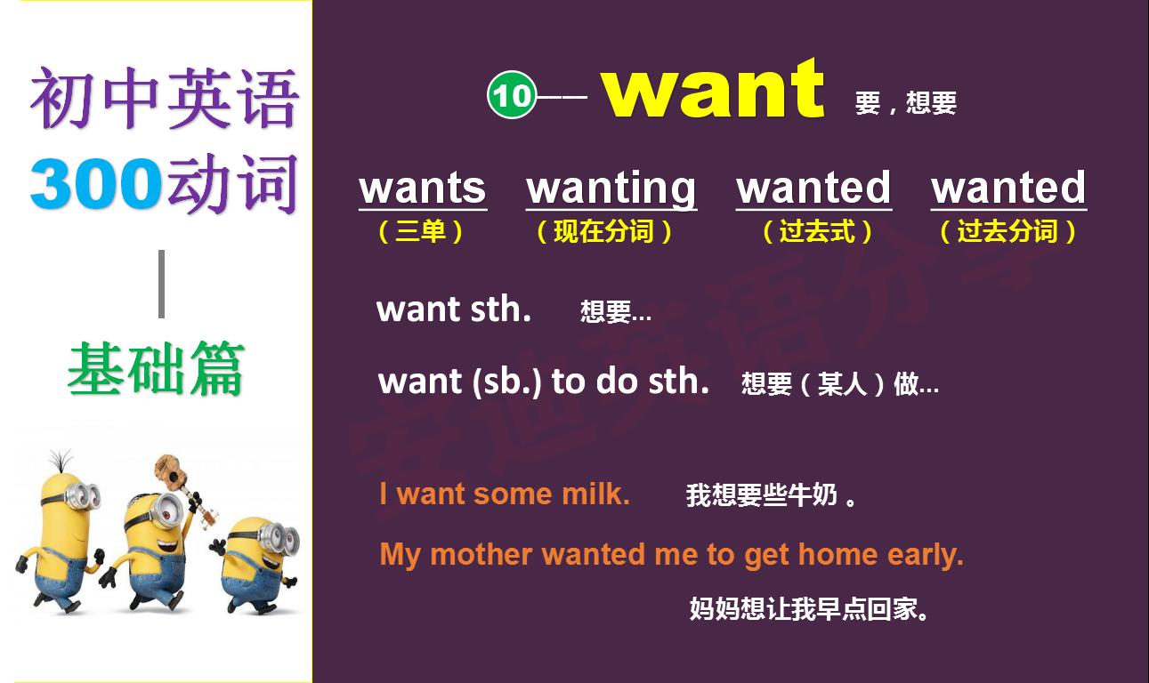 初一英语动词want的练习,三年级英语want和wantto的区别