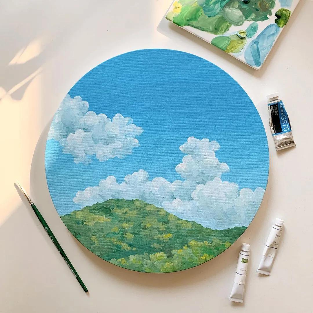 超美水彩画治愈,韩国女孩画画