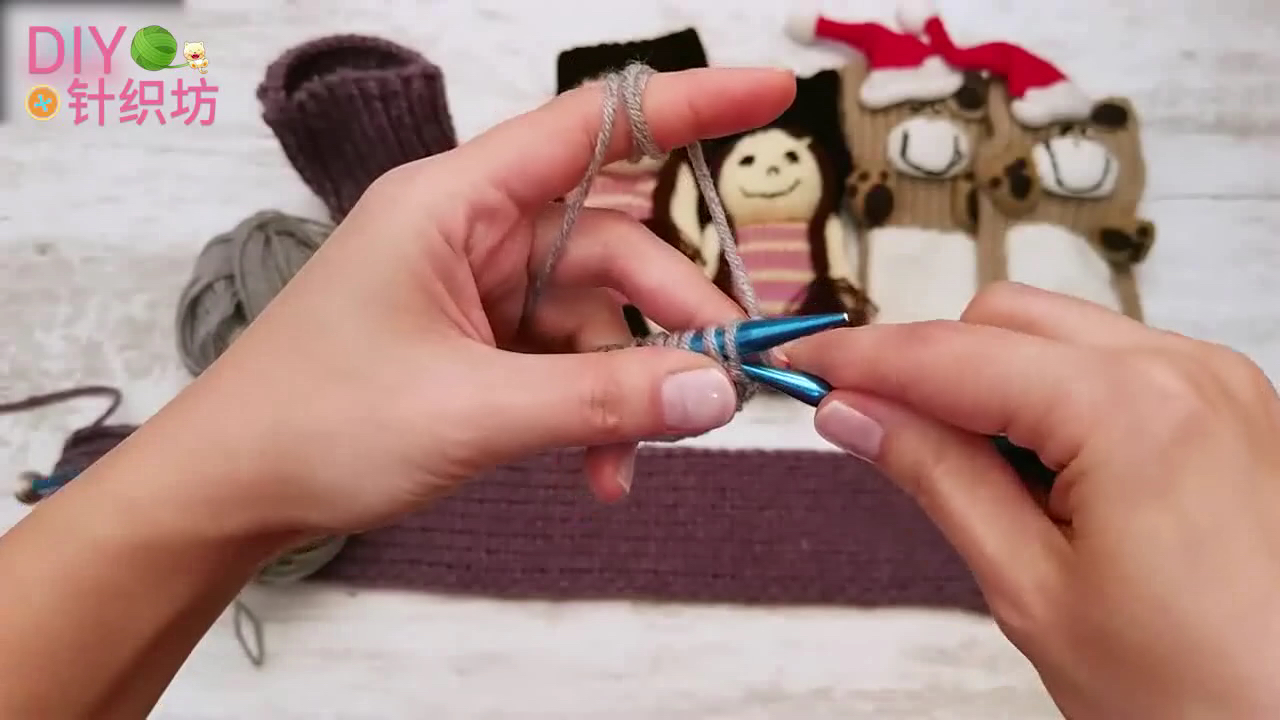 针织毛线袜的教程,家居袜棒针编织视频