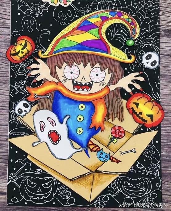 万圣节派对参观券的设计儿童画,2018年万圣节儿童画