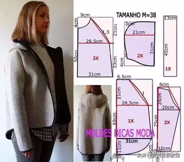 披肩连衣裙裁剪图纸教程,插肩袖浴袍风大衣裁剪