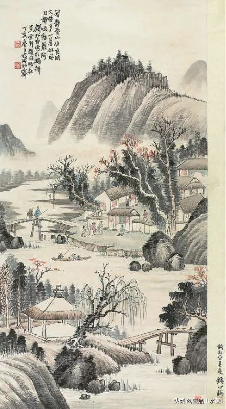 钱松嵒山水画之塞外风情,钱松岩山水画临摹视频