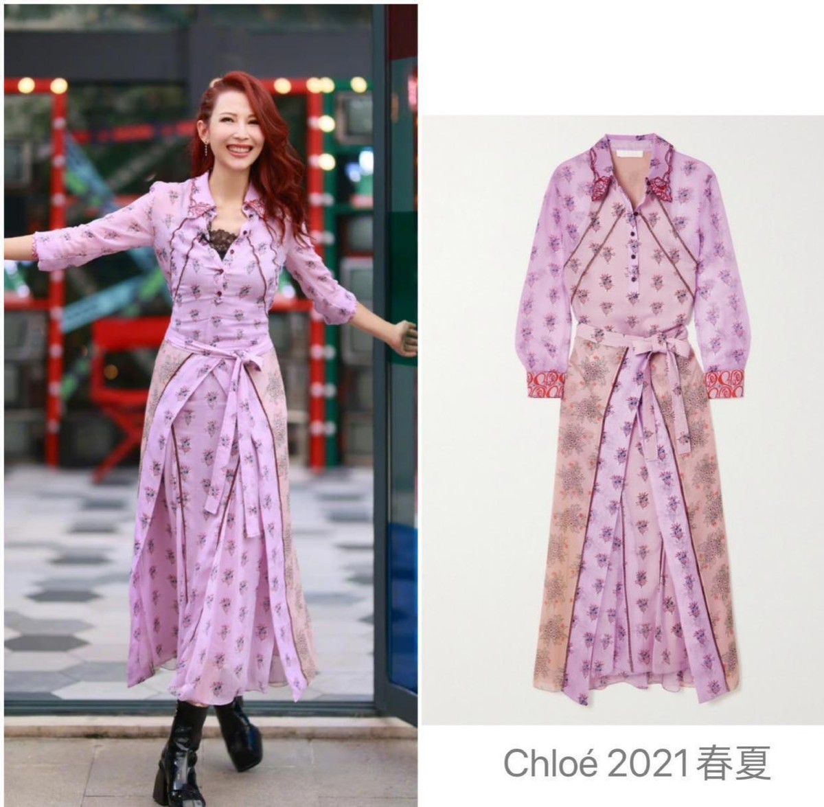 蔡少芬穿半个西装吸睛时髦,蔡少芬粉色t恤配长裙