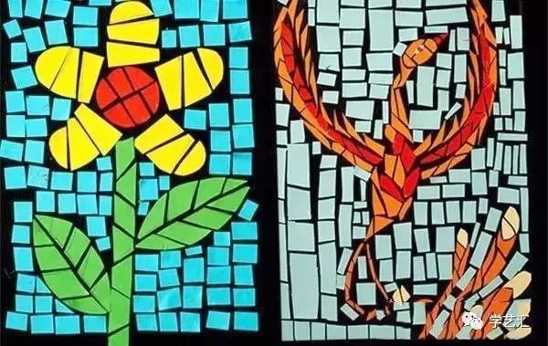 瓷砖拼贴马赛克效果图片大全,卡纸马赛克拼贴梵高向日葵画教程