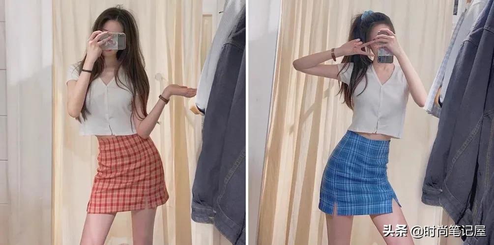 菱格纹格子裙,女人味十足的打底裙