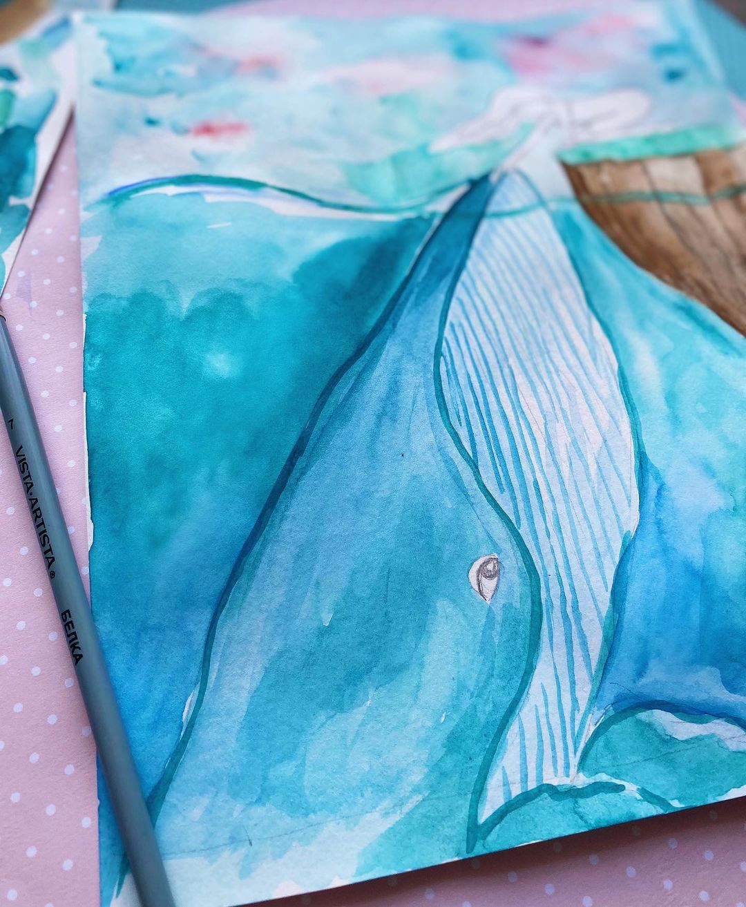 水彩画初学者鲸鱼云朵风景画,落日鲸鱼水彩画图片大全