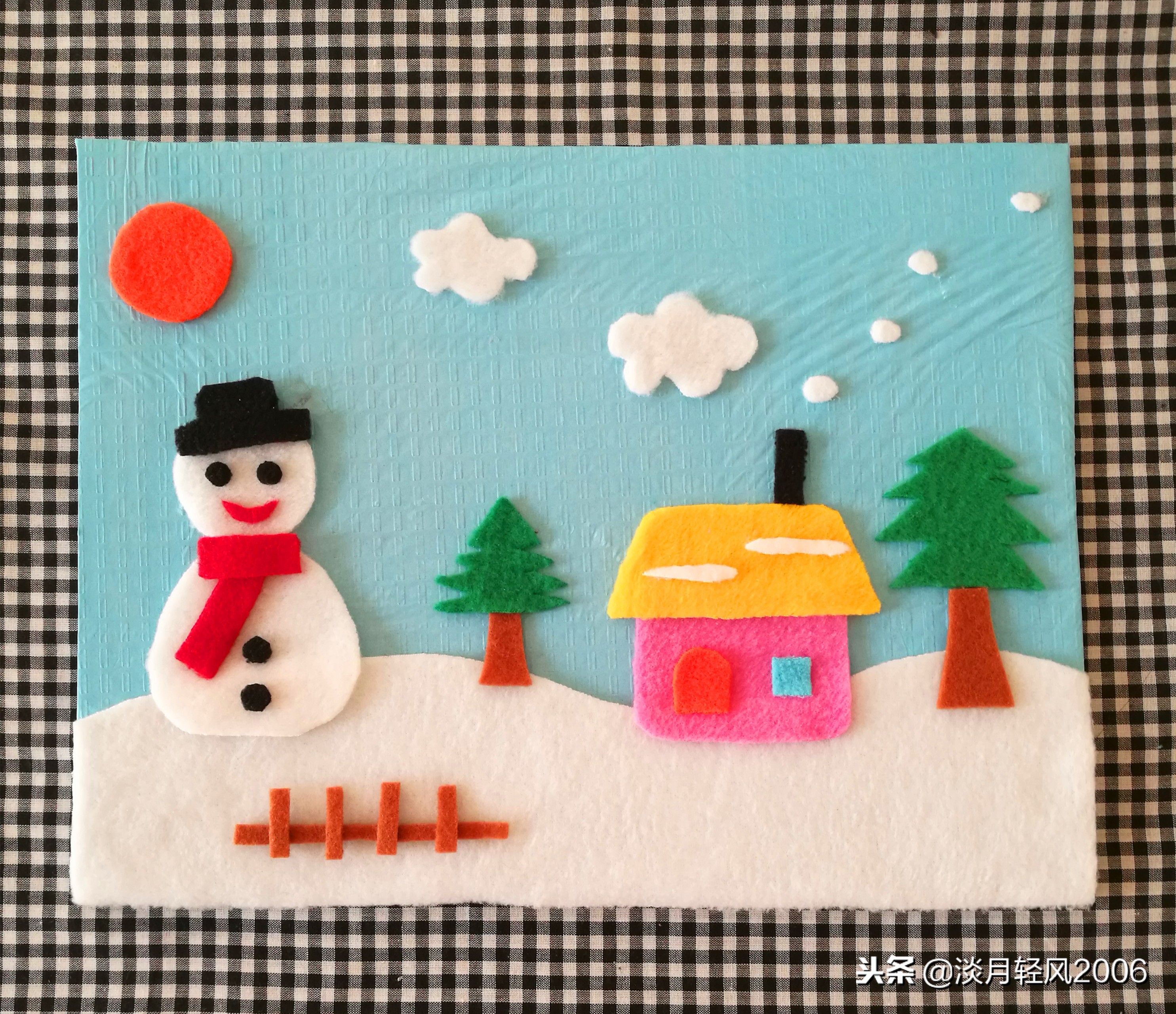 冬日布贴画制作,关于冬天的手工贴画