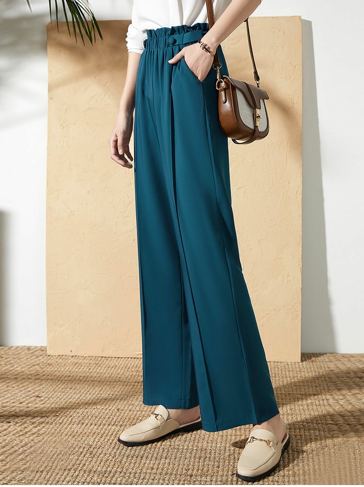 黑色高腰阔腿裤雪纺显瘦又显高,垂顺阔腿裤雪纺显瘦