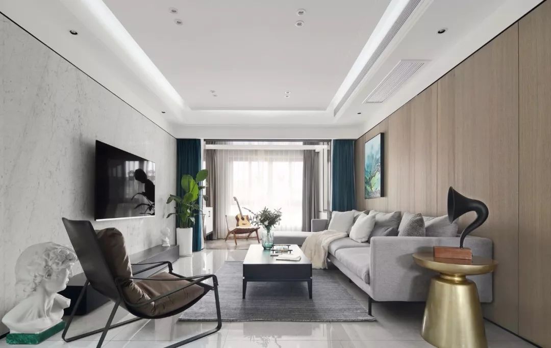 客厅地砖颜色怎么选现代简约款,冠珠摩卡灰地砖客厅效果图