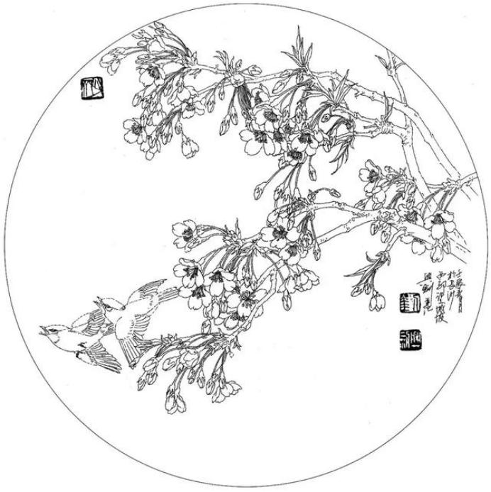 圆面白描作品古风,书法圆面白描作品集