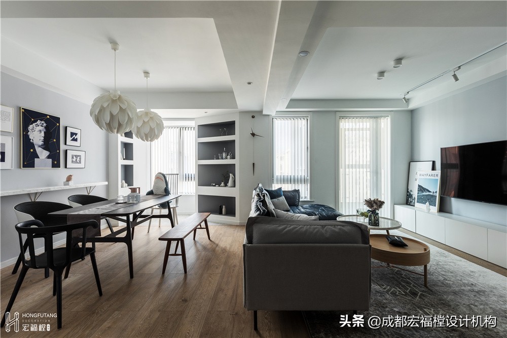 跃层意式极简风背景墙,北欧风电视背景墙小户型