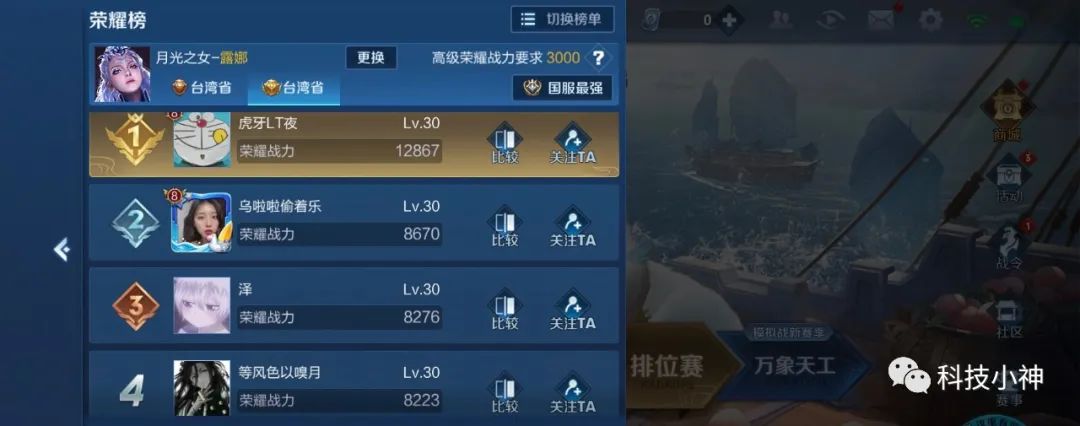 王者荣耀露娜全网最高战力,王者荣耀露娜战力最低地区查询