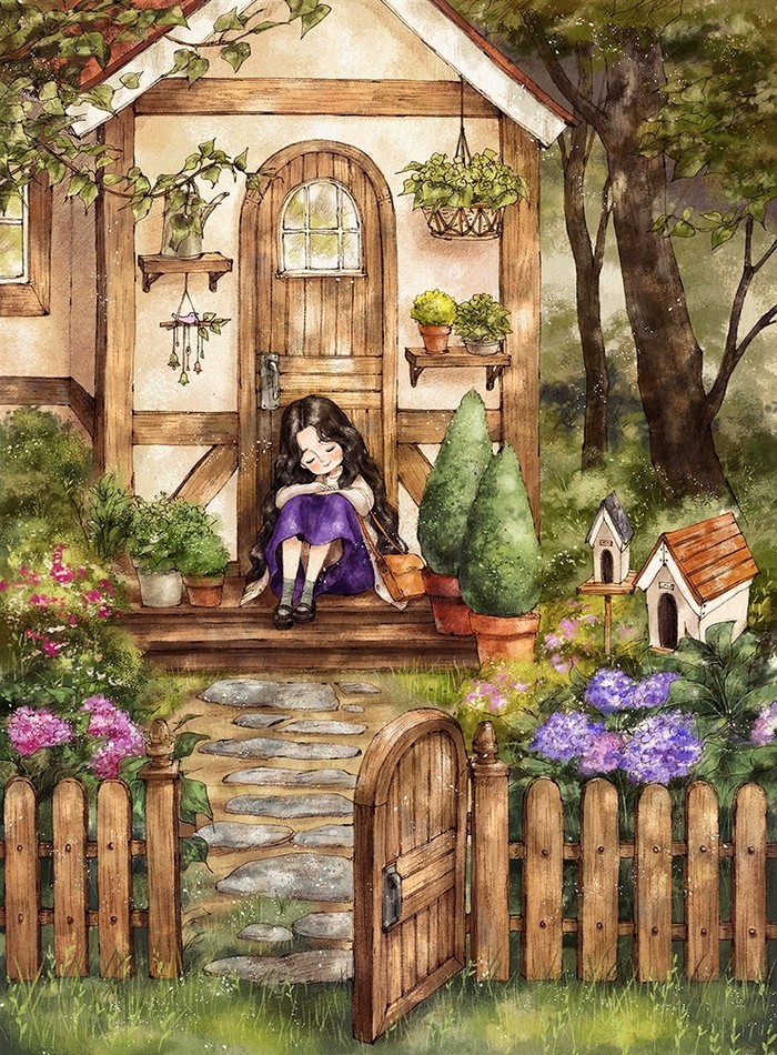 韩国插画师森林女孩日记图文,水彩插画森林女孩日记