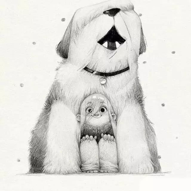 画动漫人物黑白插画素描,超级可爱的素描画