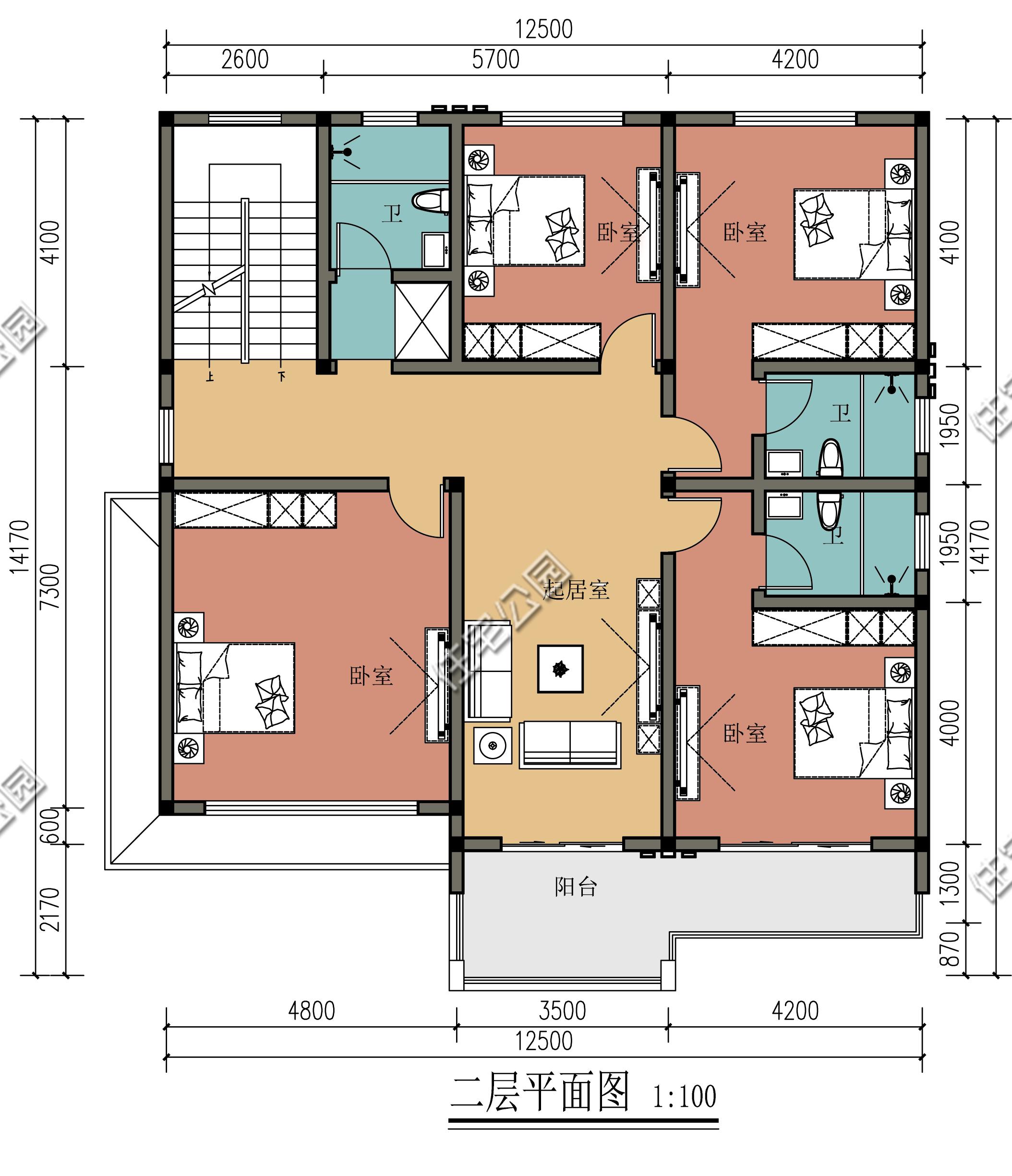 免费分享1000款自建房布局图,三层半现代别墅带落地窗设计图