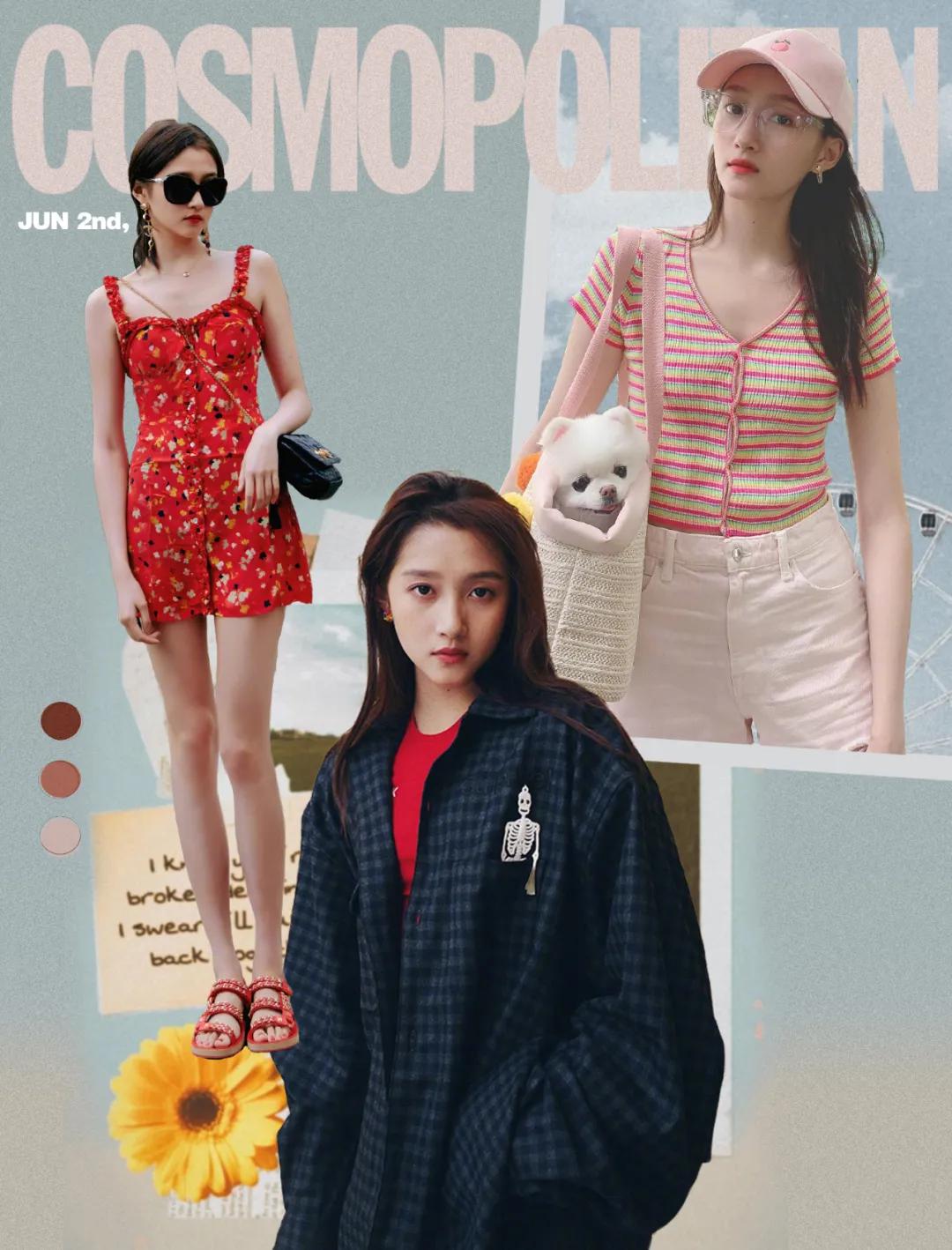 关晓彤同款only紫色小熊羽绒服,only关晓彤同款针织连衣裙