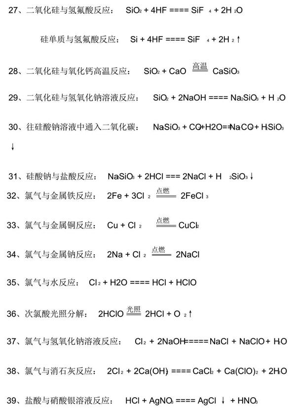 高中化学14种气体制备化学方程式,高中化学必修第二册化学方程式