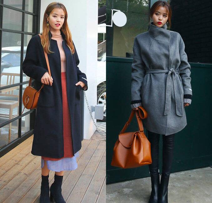韩国深灰色大衣下面怎么搭,黑色韩国羊绒大衣搭配
