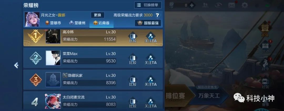 王者荣耀露娜全网最高战力,王者荣耀露娜战力最低地区查询