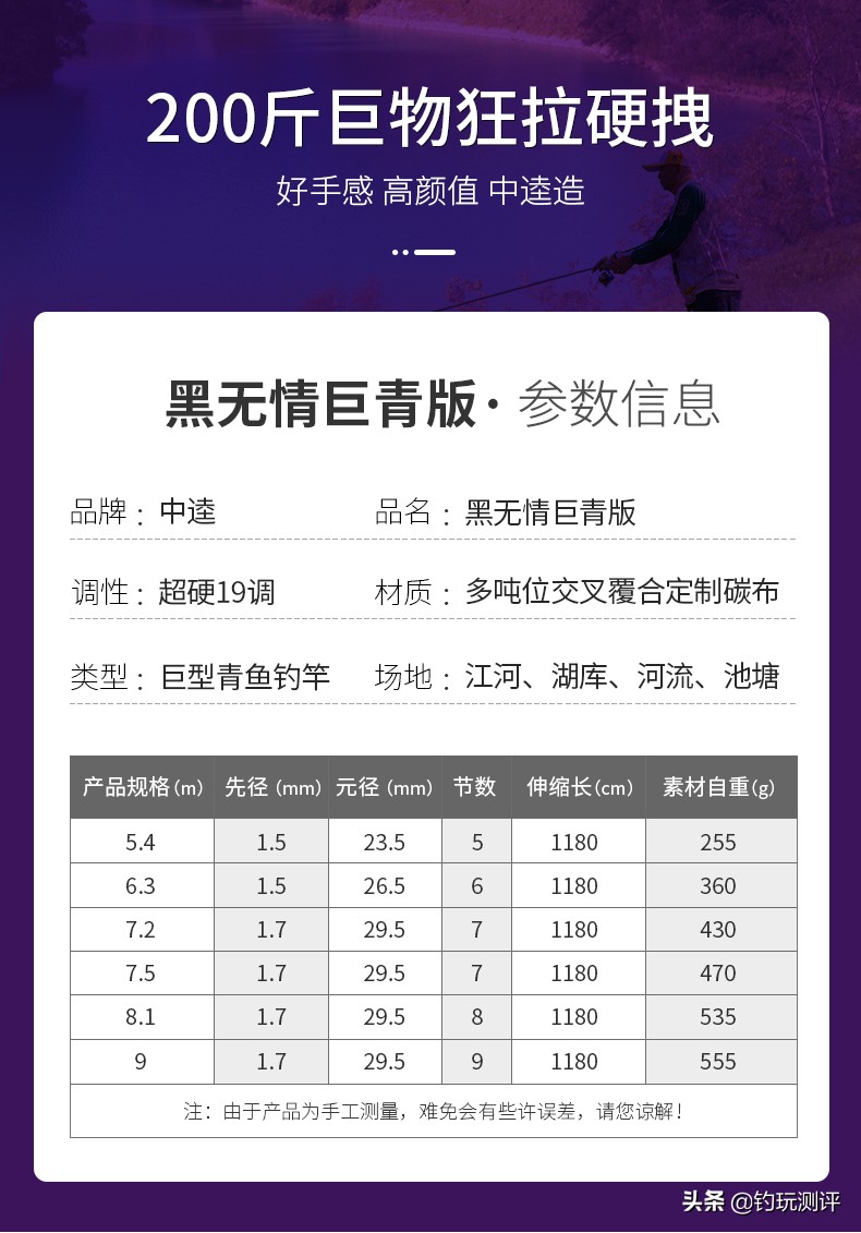 中逵黑无情巨青测评,中逵黑无情巨青版6.3鱼竿测评