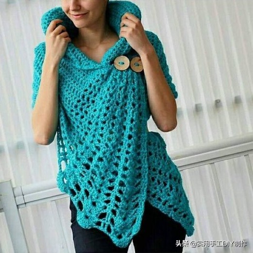 新款针织秋冬宽松披肩怎么织,针织中长款披肩